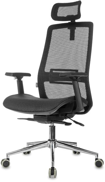 Кресло руководителя Бюрократ MC-912-H черный сетка с подголов. крестов. металл хром